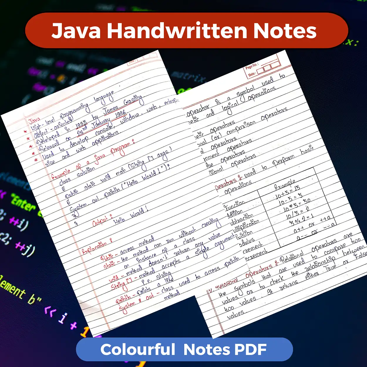Java Colourful Handwritten Notes PDF