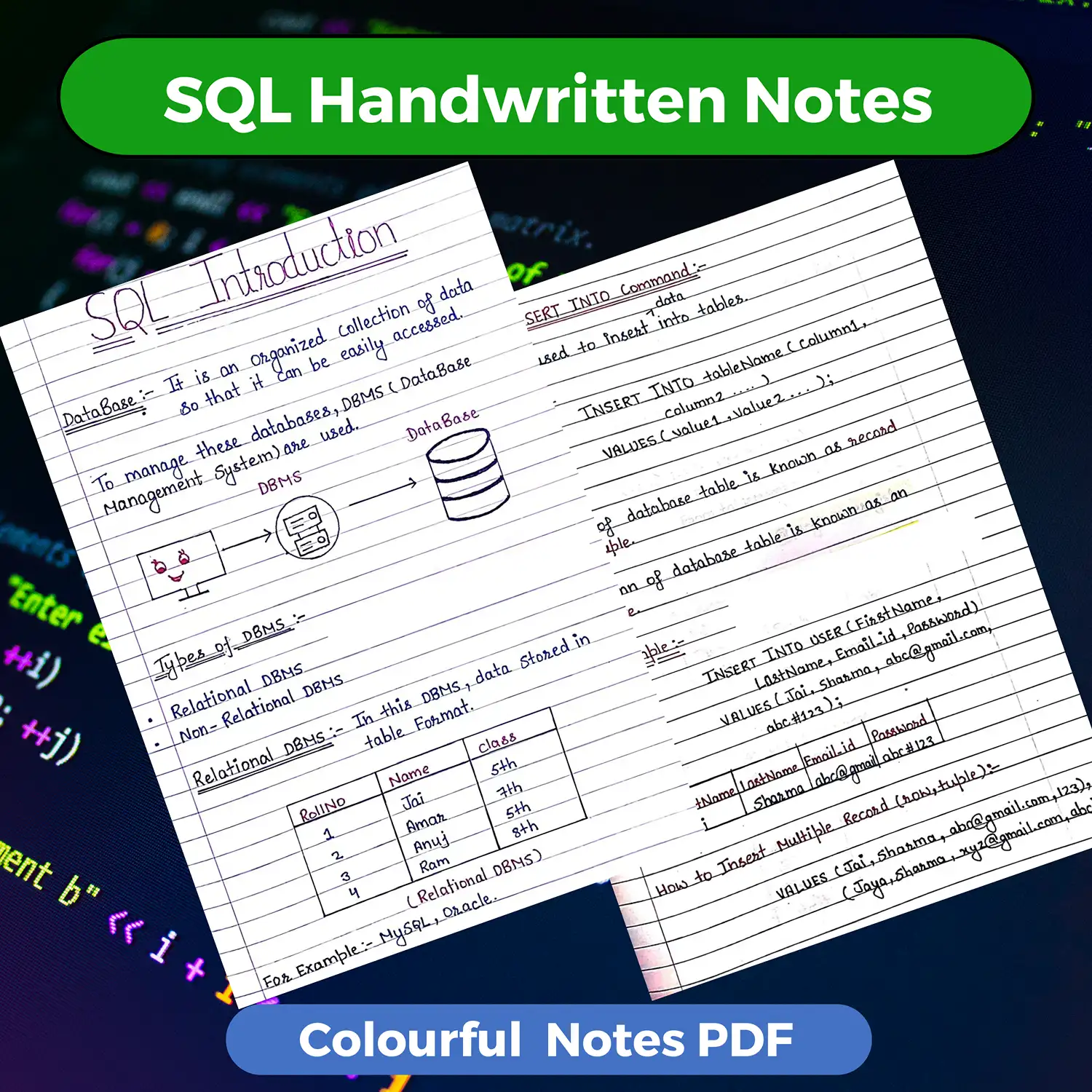 SQL Handwritten Notes PDF