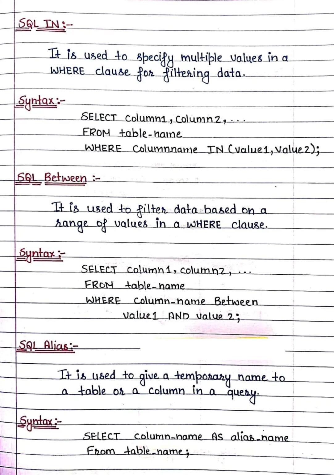 SQL Handwritten Notes PDF Download - Image 3